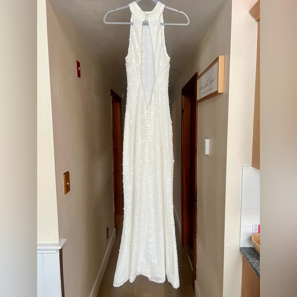 Meshki Emery White Beaded Lace Halter Maxi Dress - Small - Picture 6 of 10